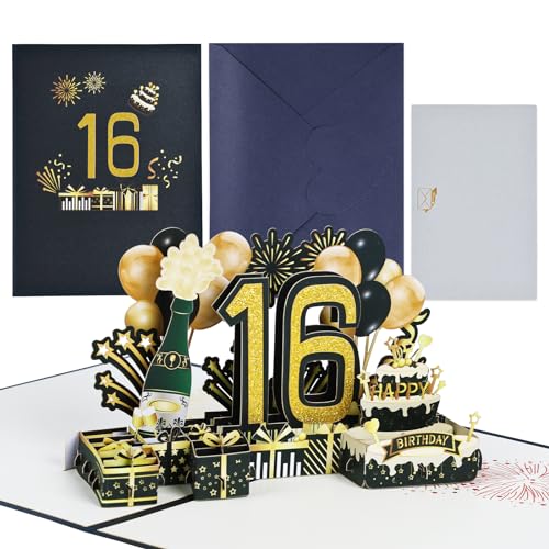 joyoldelf Tarjeta Felicitacion 16 Cumpleaños Pop Up - Tarjetas Cumpleaño Personalizada 3D, Regalos...