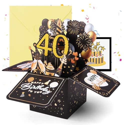 OFFCUP Tarjeta de Felicitación Cumpleaños de 40 Años, Pop Up 3D Tarjeta Emergente con Notas y...