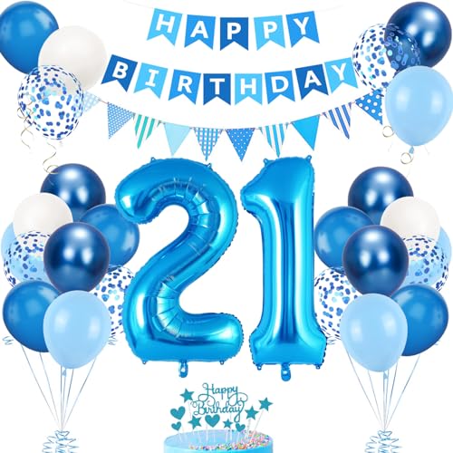 Globos y Decoración para Cumpleaños 21 Años Azul