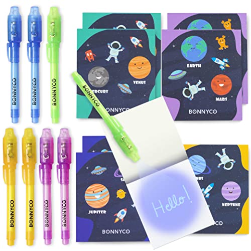 BONNYCO Boligrafo Tinta Invisible y Libreta del Espacio, Pack de 8 Regalos Cumpleaños Niños...