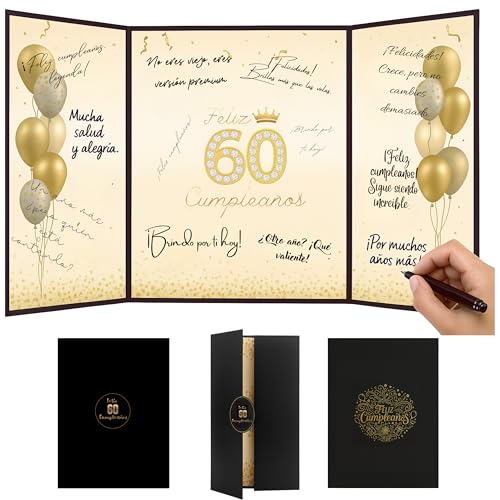 EQUIK PRODUCTS Tarjeta de Felicitación 60 Cumpleaños | Tarjeta 3D Plegable con Mensajes | Diseño...