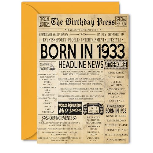 Tarjeta de cumpleaños número 93 para mujeres y hombres, periódico de prensa de cumpleaños de...