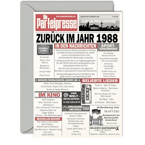 Stuff4 37 tarjetas de cumpleaños para hombres y mujeres - Regreso al año 1988 Periódico - 37...