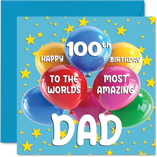 Stuff4 Tarjeta de cumpleaños número 100 para papá – World's Most Amazing Dad – Tarjeta de...