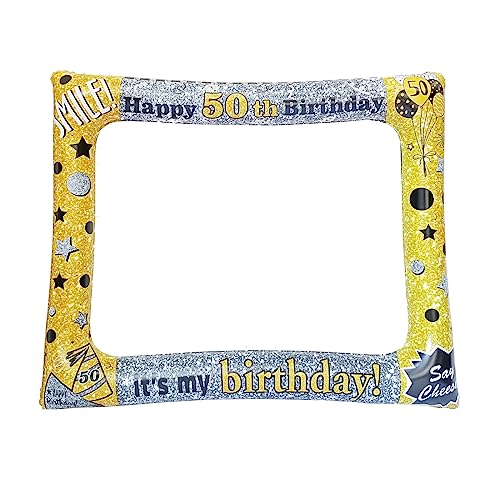 LMSHOWOWO Photocall Cumpleaños 50Años, Oro y Plata Marcos Photocall Inflable, 50 Cumpleaños Photo...