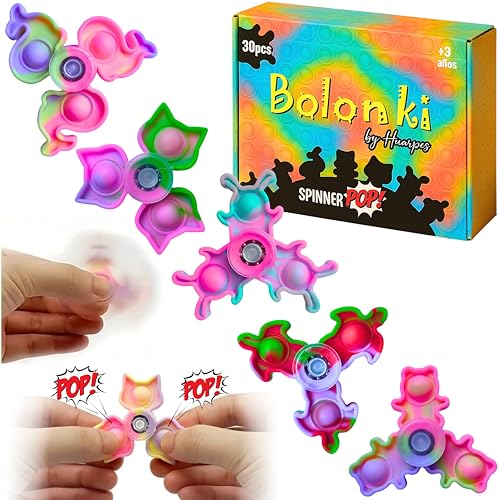 Bolonki 30 Spinner Pop It - Regalos Cumpleaños Niños Colegio, Detalles Cumpleaños Niños, para 4...
