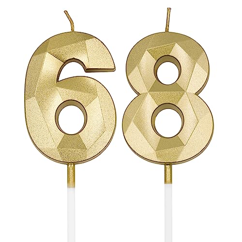 Velas de cumpleaños número 68 y 86 para pastel, color dorado número 68 86 3D en forma de...