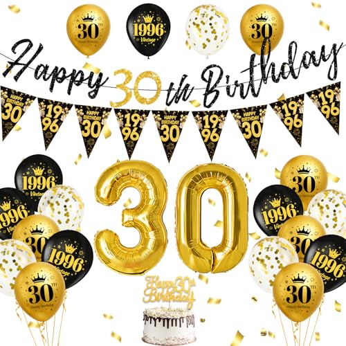 Decoracion 30 Cumpleaños Mujer Hombre, 30 cumpleaños globos para hombres y mujeres, negro y...