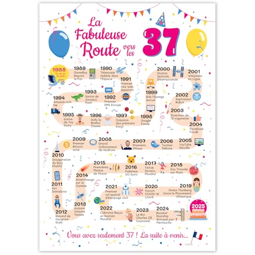 FestySpark - Tarjeta de cumpleaños grande de 37 años, para mujer y hombre, idea de regalo de 37...