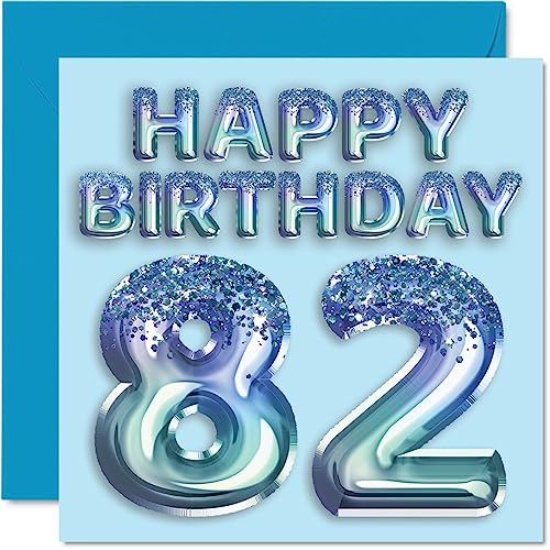 Tarjeta de cumpleaños número 82 para hombres, globo de fiesta con purpurina azul, tarjetas de...