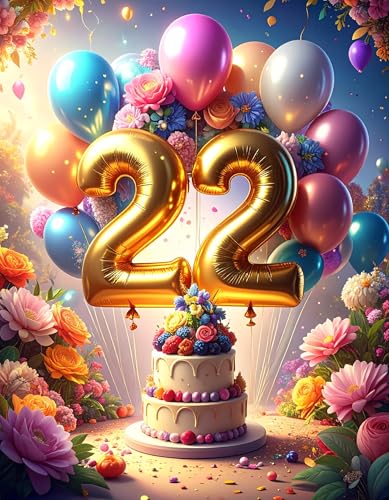 Genérico Tarjeta 22 Cumpleaños y Aniversario con Globos y Flores - Felicitación 22 Años para...