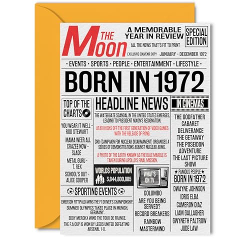 Tarjetas de cumpleaños número 53 para mujeres y hombres – Born In 1972 Newspaper – Tarjeta de...