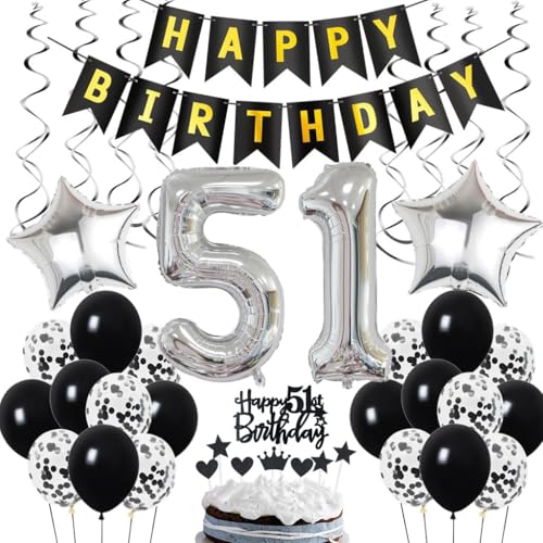 Decoración 51 Cumpleaños Hombre - Globos Negro y Plata para Fiesta de 51 Años
