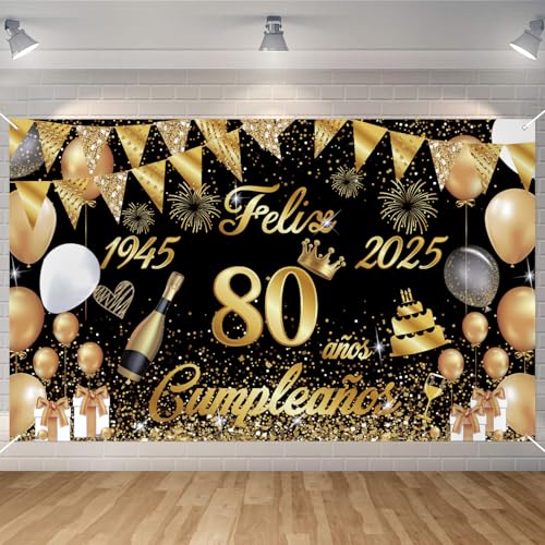 Pancarta Feliz Cumpleaños 80 Anos 1945-2025, Seutgjie Happy Birthday Decoracion para Mujer Hombre...