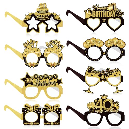 Zhiaek 8 Piezas Papel Gafas para Fiesta de Cumpleaños 40 Photocall Cumpleaños 40 Años Gafas de...