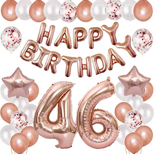 Globos para 46 cumpleaños, decoración para mujer, oro rosa, globos de papel de aluminio, 46 años, decoración de cumpleaños para mujer, decoración de cumpleaños 46, decoración de cumpleaños para mujer,