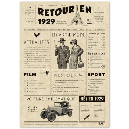 Regalo original de regreso en 1929 – Idea de regalo de 96 años para mujer y hombre, tarjeta de...