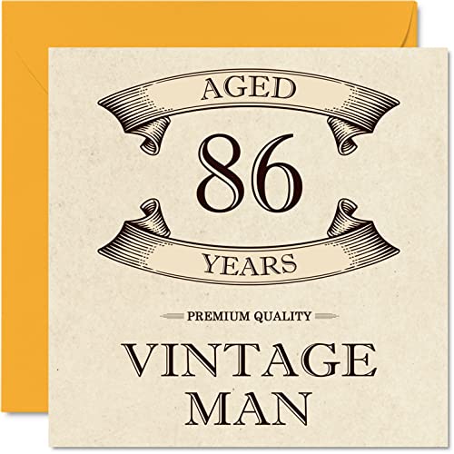 Tarjetas de cumpleaños 86 vintage para hombres, de 86 años, divertida tarjeta de cumpleaños para abuelo, papá, marido, tío, hermano, abuelo, 145 mm x 145 mm, tarjeta de felicitación de 86 cumpleaños