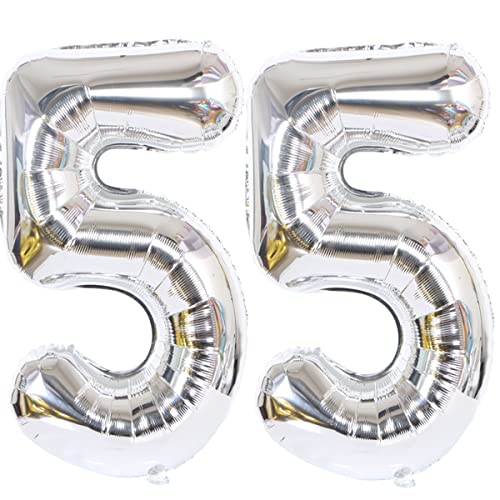Foil Globo Número 55 Plateados Globo Número 55 Plateados 100cm Gigante Globos de Cumpleaños...