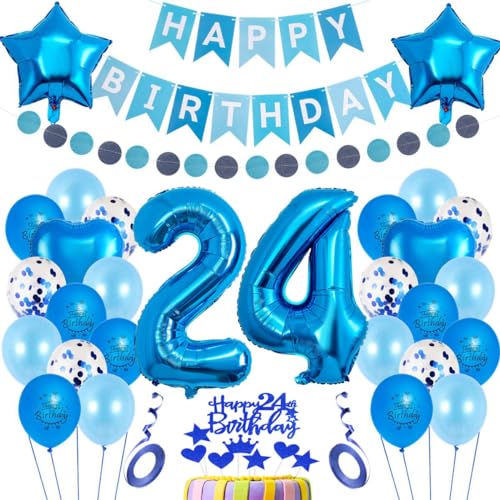 Globos 24 Cumpleaños Decoración Azul,24 Cumpleaños Decoración,Decoración Pastel Azul 24 Años...