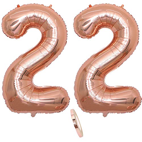 2 Globos Número 22 Años, Number 22Globo Chica de oro rosa, 40'Figuras de globos con globo de...