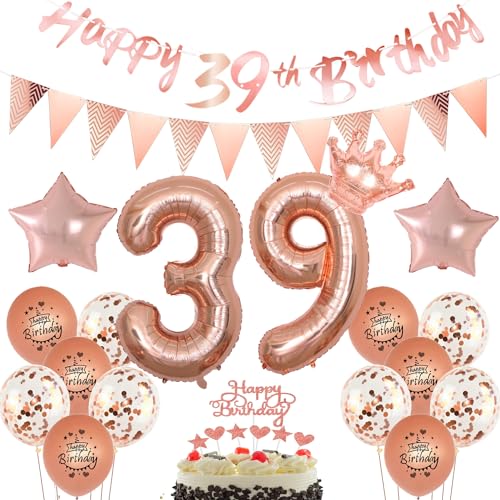 Globos 39 cumpleaños mujeres deco oro rosa conjunto,Globo 39 cumpleaños decoración mujeres oro...