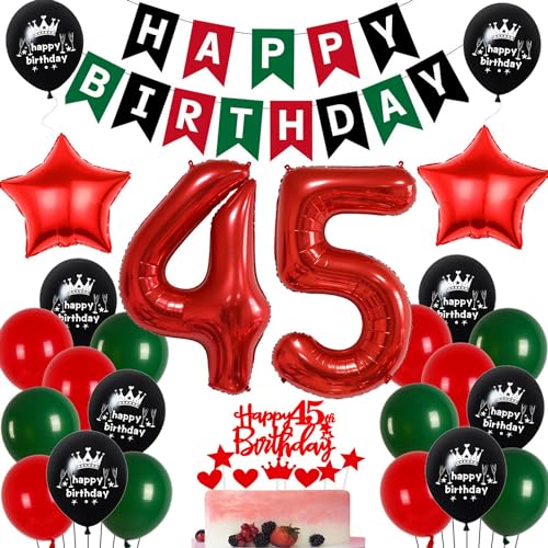 Globos 45 cumpleaños rojo verde, 45 Años Decoracion Cumpleaños Mujer Hombre, Decoraciones Fiesta...
