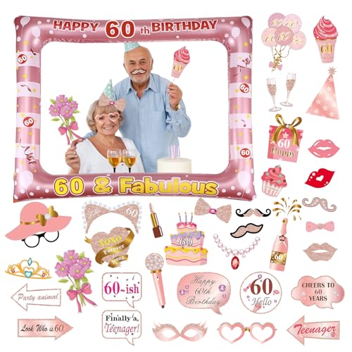 Flintronic Photocall 60 Cumpleaños, Marco Inflable de Fotos, Accesorios y Adornos, Photo Booth...