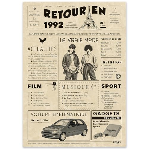 Regalo original de regreso en 1992 – Idea de regalo de 33 años para mujer y hombre – Tarjeta de...