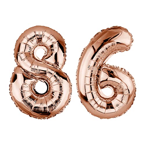 DekoRex Globo de papel de aluminio de color oro rosa, 100 cm, para cumpleaños o bodas (número: 86)