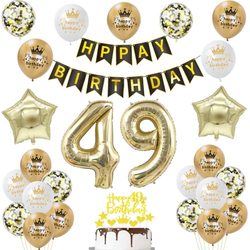 Decoración globos 49 cumpleaños hombre Mujer Dorados Negros 49 Años Decoracion Cumpleaños tarta...