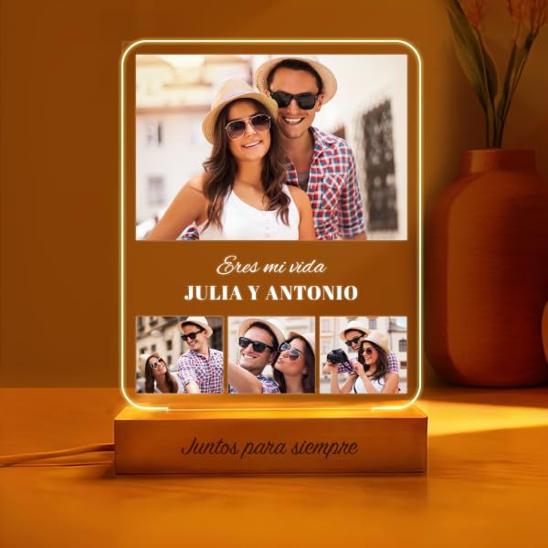 Transparent Gift Lámpara Personalizada con Fotos Collage y Textos. Lámparas Personalizadas Luz...