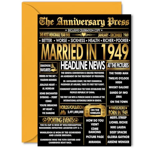 Tarjeta dorada de 76 aniversario para mujeres y hombres, periódico dorado casado en 1949, tarjeta...