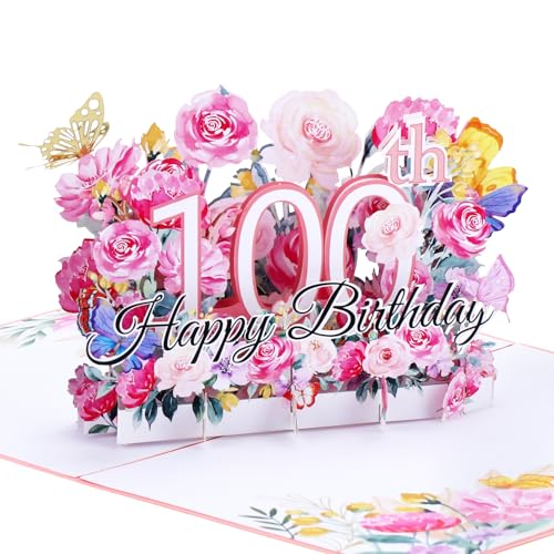 Ghope 100 Tarjeta de cumpleaños 3D desplegable para 100 aniversario, tarjeta de felicitación de...