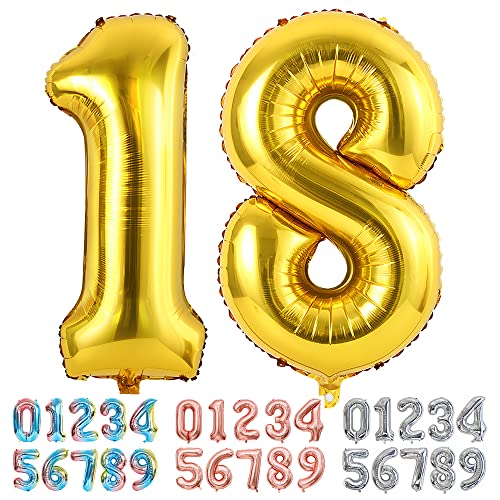 Ponmoo Foil Globo Número 18 81 Dorado, Gigante Numeros 0 1 2 3 4 5 6 7 8 9 10-19 20-29 30 40 50 60...