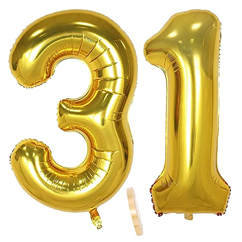 2 globos numeros 31 años, Number globo número 31 Dorado para Hombres Mujeres niños,40' Figuras...