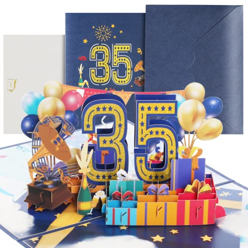 Tarjeta de cumpleaños 35 con sobre, tarjeta 3D desplegable, tarjeta de 35 cumpleaños, tarjeta de felicitación de cumpleaños para niñas, chicos, amigos, romance, tarjeta de regalo