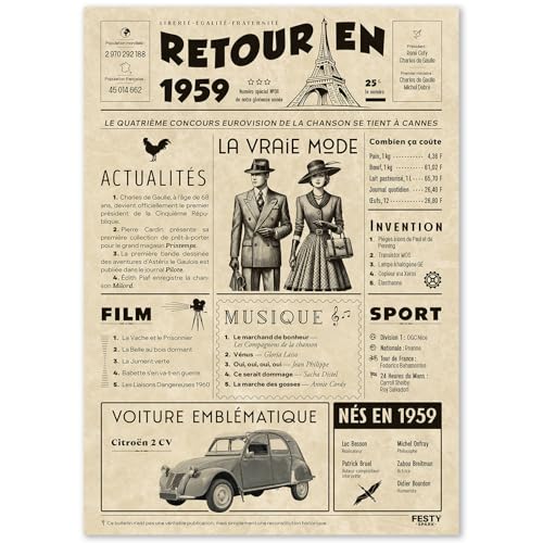 Regalo original de regreso en 1959 – Idea de regalo de 66 años para mujer y hombre, tarjeta de...
