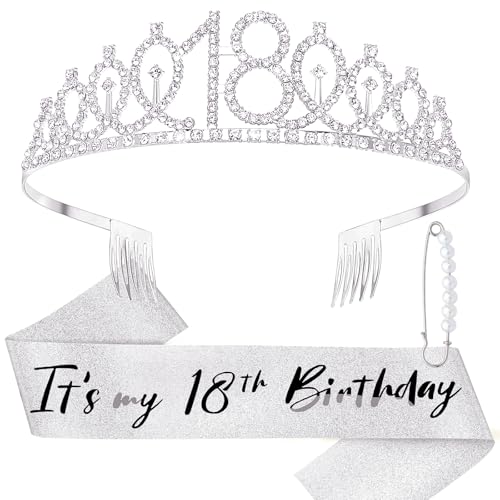 DRESHOW 18 Cumpleaños Corona y Fajín para Mujer 18 Cumpleaños Niña Fajín y Tiara Fiesta de...