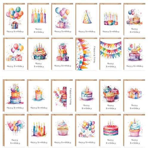 tarjeta cumpleaños, 24 pcs tarjetas de felicitación de cumpleaños con sobres, postales de...