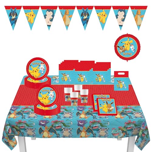 Procos - Decoración de cumpleaños Pokémon, 67 piezas, para cumpleaños infantiles con vajilla...