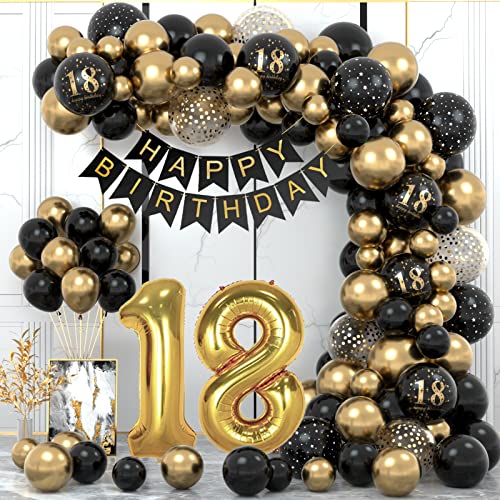 18 Años Decoracion Cumpleaños, Globos 18 Cumpleaños Niño, Decoraciones Fiesta Oro Negro 18er...