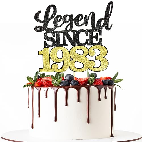 Leyenda desde 1983 Cake Topper 40th Birthday Cake Toppers Happy Black & Golden Cake Decoración para...