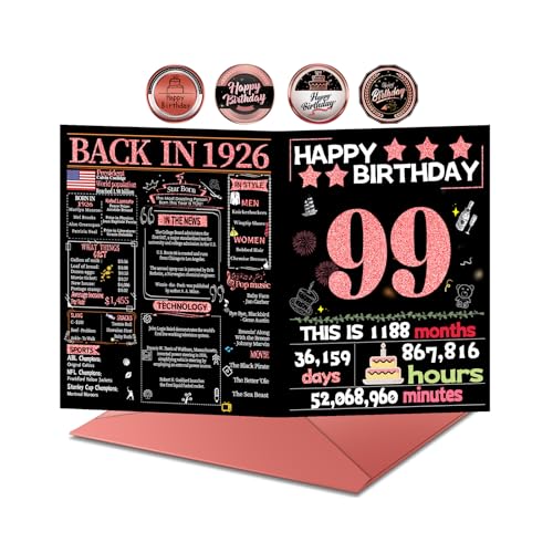 Joycard Tarjeta de cumpleaños número 99 con sobre, decoraciones de cumpleaños 99 para mujeres,...