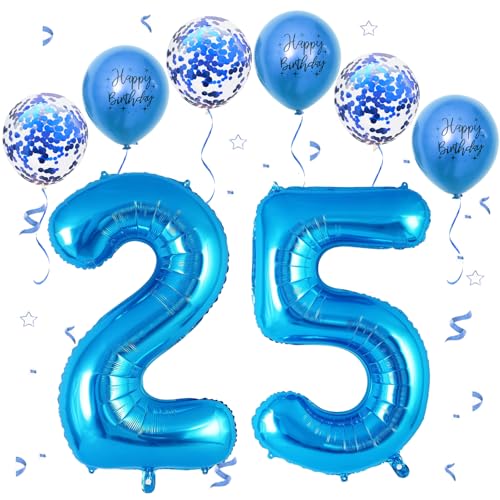 Azul Número 25 Globos, 40 Pulgadas Papel Aluminio Grande Número 2 y 5 Globos, Globos de Helio...