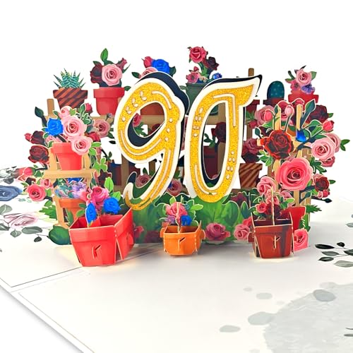 SHOWHEEL Tarjetas de Felicitación para 90 Cumpleaños,Tarjeta de Felicitación con Flor...