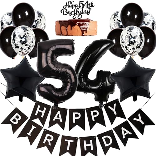 Ouceanwin Globos 54 Cumpleaños Hombre, Decoración Cumpleaños 54 años Mujer, Negro Decoración...