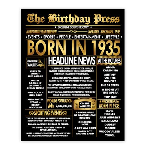 Stuff4 Póster dorado de 90 cumpleaños sin marco, periódico dorado nacido en 1935, feliz...