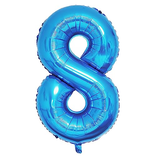 Ponmoo Foil Globo Número 8 Azul 40' (101cm), Inflable Helio o aire, Gigante Numeros 0-9, 10-19,...