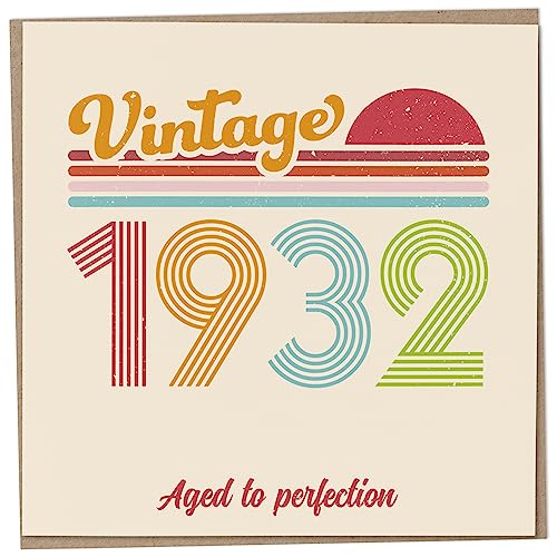 Tarjeta de cumpleaños 91 – Vintage 1932 Aged to Perfection, divertida tarjeta de felicitación para hombres y mujeres, tarjetas de cumpleaños para mujeres, tarjetas de cumpleaños para hombres, tarjeta